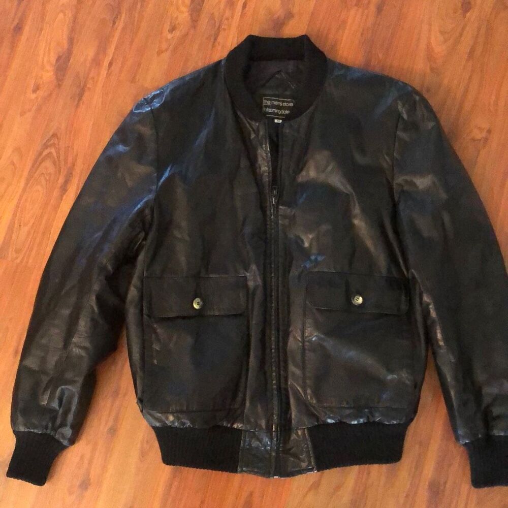 Bloomingdales The Mens store black leather jacket size 46